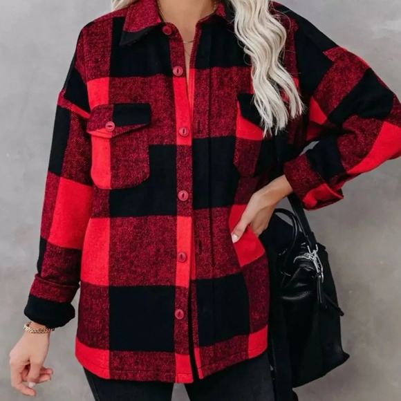 NWT VICI Nicolas Buffalo Plaid Button Down Wool Blend Shacket Jacket Sz Medium - Picture 2 of 5
